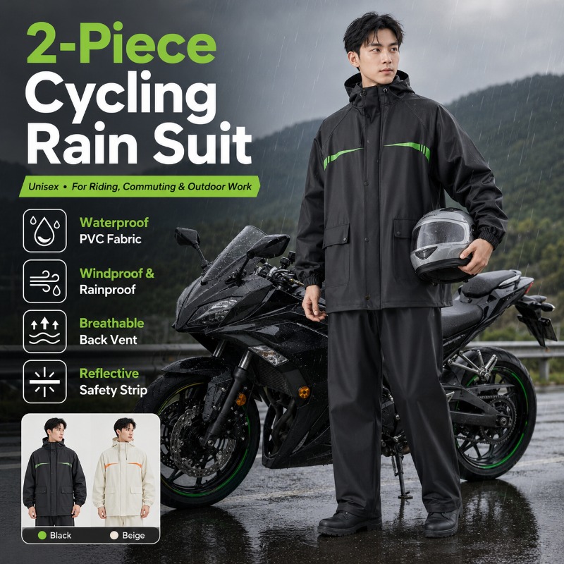 Cycling Commuter Rain Jacket - 유니섹스 2피스 방수 사이클링 레인슈트 –